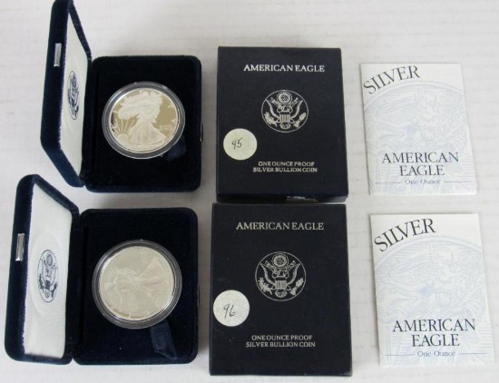Lot (2) 1995 & 1996 US Silver Eagle Bullion Coins MIB .999
