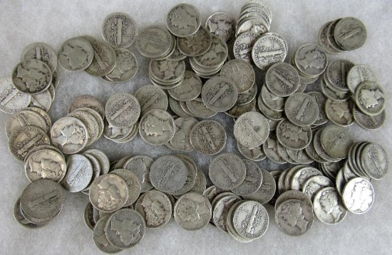 Lot (150) Mixed Date Silver Mercury Dimes (15.00 Face Value)