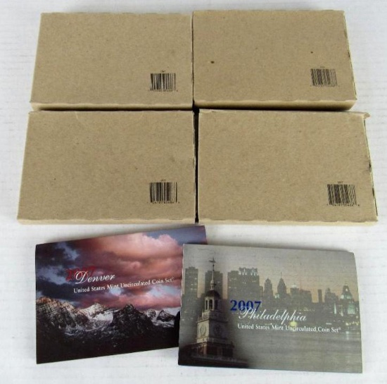 Lot (4) 2007 P & D US Mint (28 Coin) Sets w/ Dollars