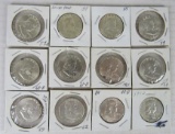Lot (12) 1952-1963 Franklin Silver Half Dollars