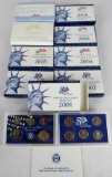 Complete Run (9) 2001 - 2009 US Proof Sets w/ Dollars MIB