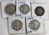 Lot (5) Vintage US Silver .50 Half Dollars
