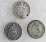 1846-O, 1877-CC, 1890 Seated Liberty Silver Dimes