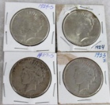 1923-S, 1924, 1924-S, 1927-S Peace Silver Dollars