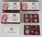 Lot (3) 1999, 2000, & 2001 US 90% Silver Proof Sets