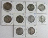 Lot (10) 1917-1934 Walking Liberty Silver Half Dollars Mixed Dates