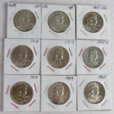 Lot (9) 1955, 1959 & 1959-D Franklin Silver Half Dollars