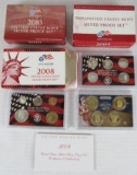 Lot (3) 2008, 2009, & 2010 US 90% Silver Proof Sets w/ Dollars