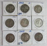 Lot (9) 1942-1944 Walking Liberty Silver Half Dollars