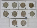 Lot (10) 1940's Mixed Date Walking Liberty Silver Half Dollars