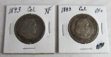 Lot (2) 1893 Columbian Exposition US Silver Half Dollar Coins