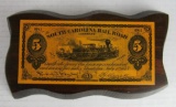 South Carolina Railroad $5.00 Bill Plaque