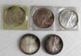 Lot (5) American Silver Eagle $1 Mixed Years