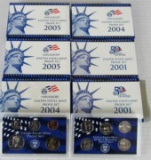 Lot (6) 2001 - 2005 US Proof Sets w/ State Quarters MIB