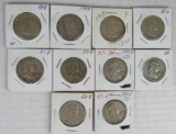 Lot (10) 1948-1963 Franklin Silver Half Dollars