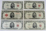 Lot (6) $5 Red Seal Notes- 1928, 1953, 1963