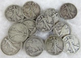 Lot (12) Mixed Date 1930's Walking Liberty Silver Half Dollars