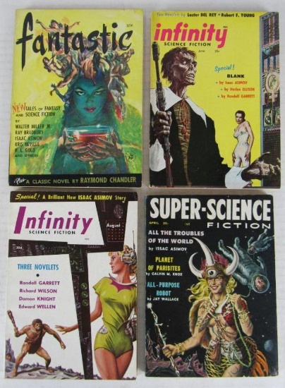 Lot (4) 1950's Sci-Fi Pulps- Digest Size- Harlan Ellison, Asimov+