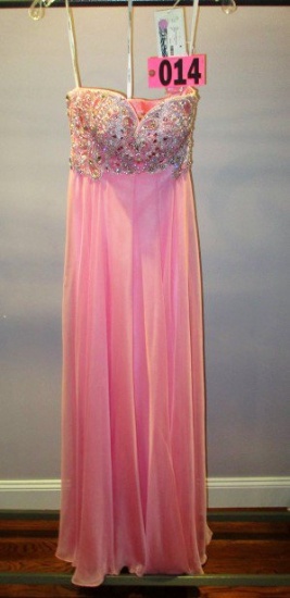 Sherri Hill 3903, Sz 0, Prom, Pink chiffon w/beaded neckline, retail $450