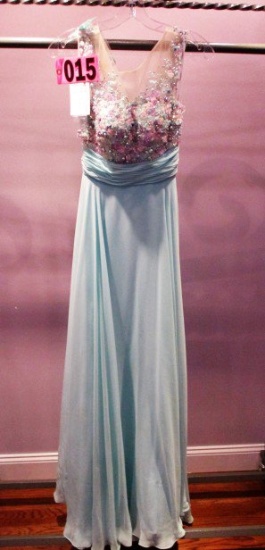 Tony Bowls Le Gala 115525, Sz 0, Prom, Aqua/Floral bodice w/chiffon skirt,