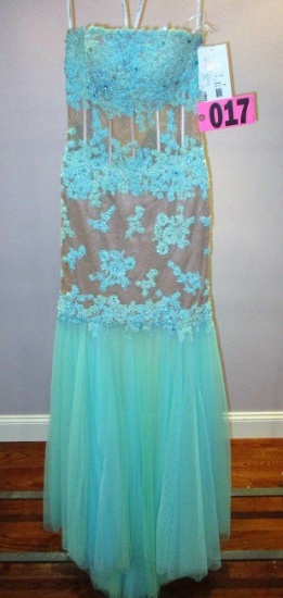 Sherri Hill 11110, Sz 0, Prom, Blue/Green lace hi-lo, retail $450