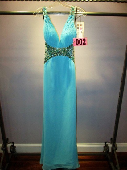 Alyce B-Dazzle 35601, Sz 00, Prom, Turquoise chiffon, retail $390