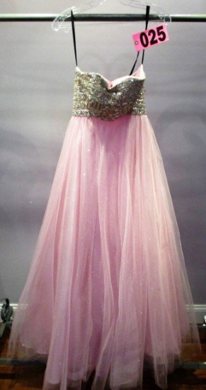 Alyce Paris, Sz 2, Prom, Pink jeweled bodice w/chiffon skirt, retail $400
