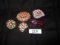 Grouping of (5) Pink brooches/pins - some with damage