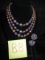 Purple/Blue beaded necklace and clip earrings