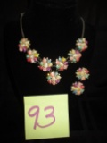 Painted shell necklace and clip earrings
