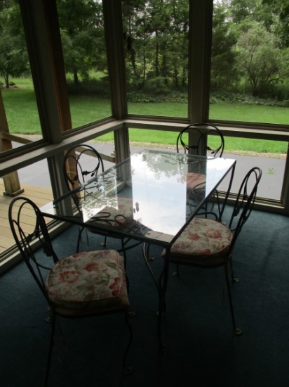 Vintage Metal And Glass Table W/4 Chairs