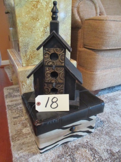 Decorative Birdhouse & Zebra Painted Storage Box