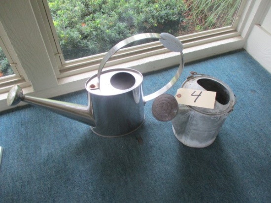 (2) Metal Watering Cans & Framed Artwork