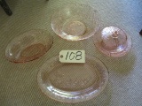 (4) Pink Depression Glass Serving Pieces