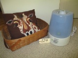Handpainted Pillow, Wood Basket, Holmes Humidifier