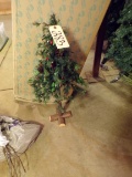 (4) Small wood pedestal Christmas trees