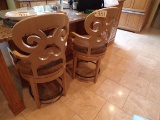 (2) Wooden and leopard print bar stools