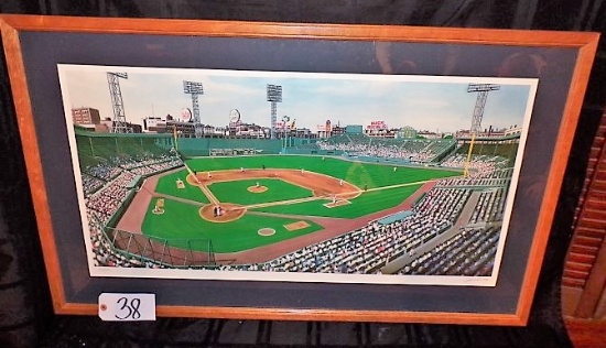 Andy Jurinko: "Fenway Park, 1950" 20"x36" print - 40.5"x20.5" w/ frame. Sig