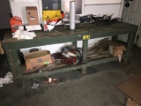 10 ft. wood work bench & contents