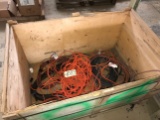 Crate of assorted power cords & ropes