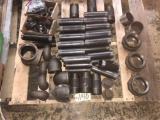 Pallet of assorted black pipe cupplings, caps, T's