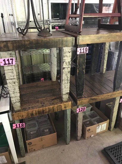 Primitve wood motif table, 26"x26"x28"h