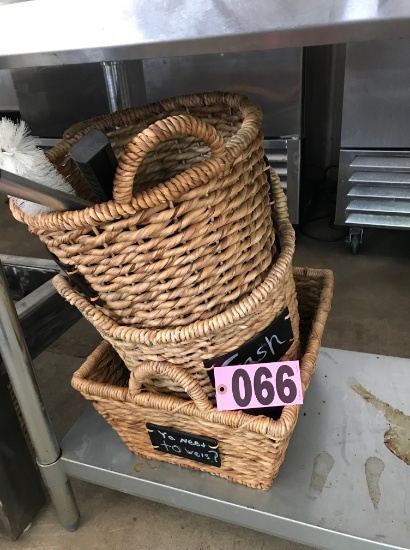 (3) Woven baskets & contents