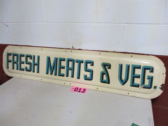 Fresh Meats & Veggies metal sign, 55in x 12in