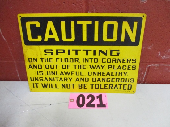 "Caution Spitting on Floor" metal sign,  14in x 14in