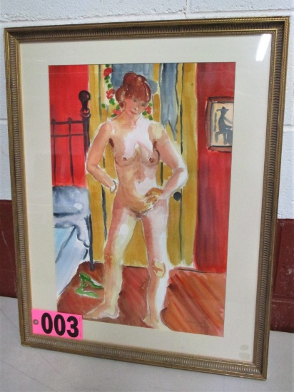 Female nude 27.5in. X 21.5in. Watercolor, framed, matted, under glass, arti