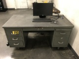 Metal desk w/ HP monitor & keyboard