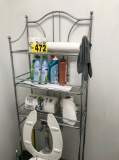 Wire bathroom rack & contents