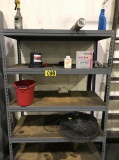 Metal shelving, contents w/ sump pump, fan, etc.