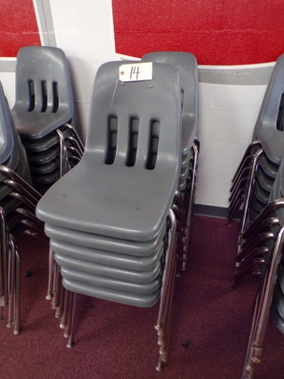 (12) Gray plastic school desk chairs